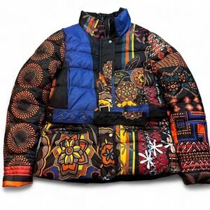 Desigual multicolor puffer glam jacket belted‎ size 38 medium